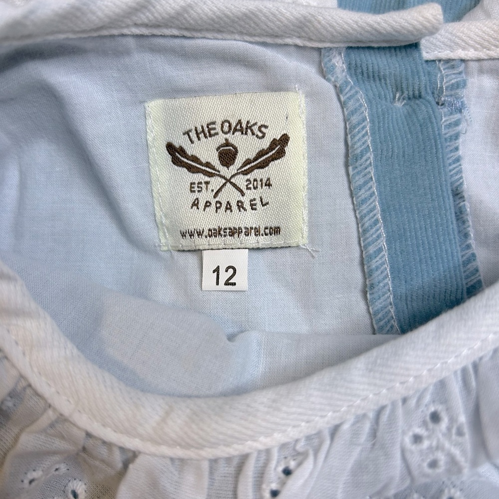 The Oaks Apparel girls 12 blue Elise dress with Lace Trim 100% Cotton Lined - Picture 3 of 6